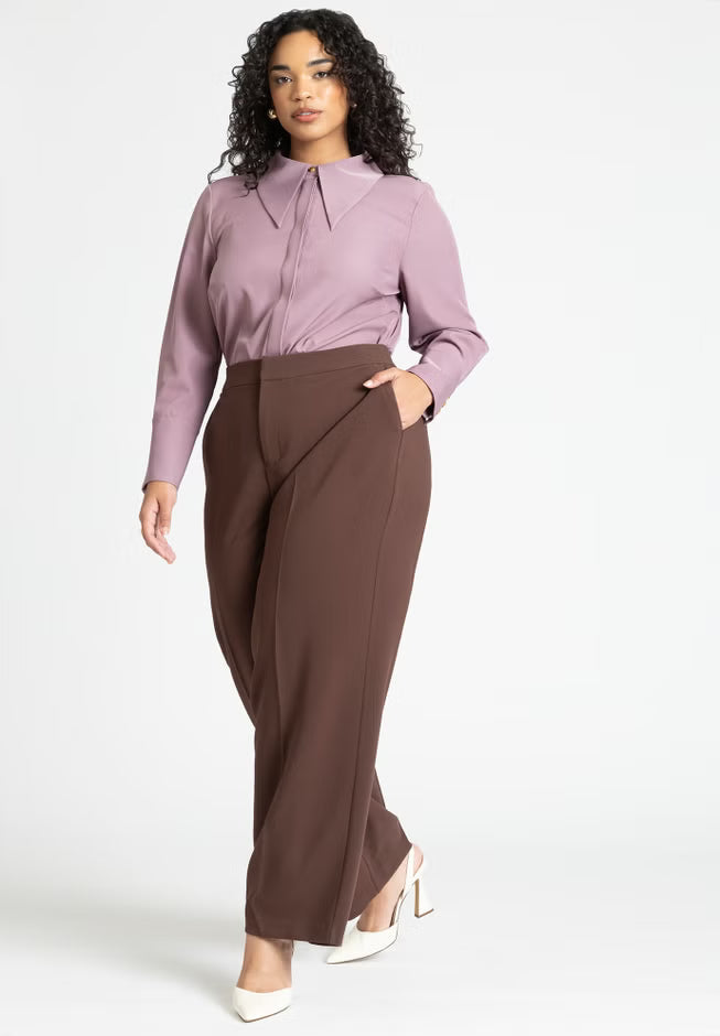 ELOQUII Pointed Collar Button Up Shirt - Grape Shake