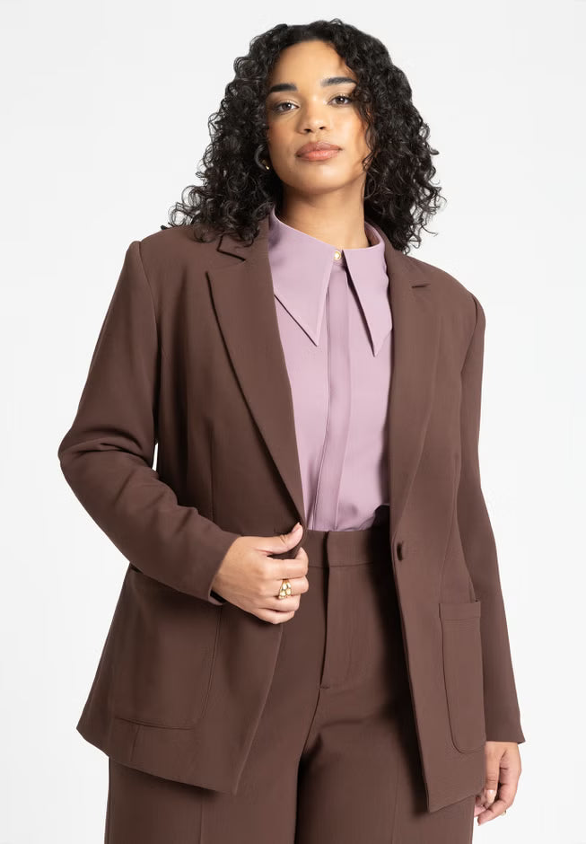 ELOQUII Pointed Collar Button Up Shirt - Grape Shake