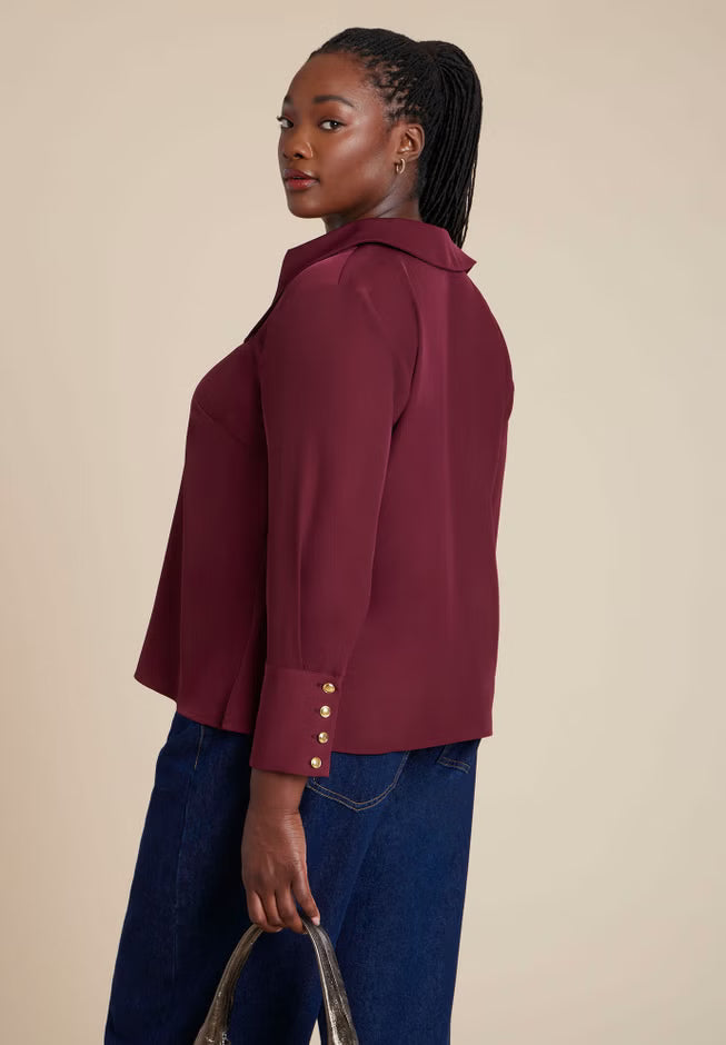 ELOQUII Pointed Collar Button Up Shirt - Port Royale