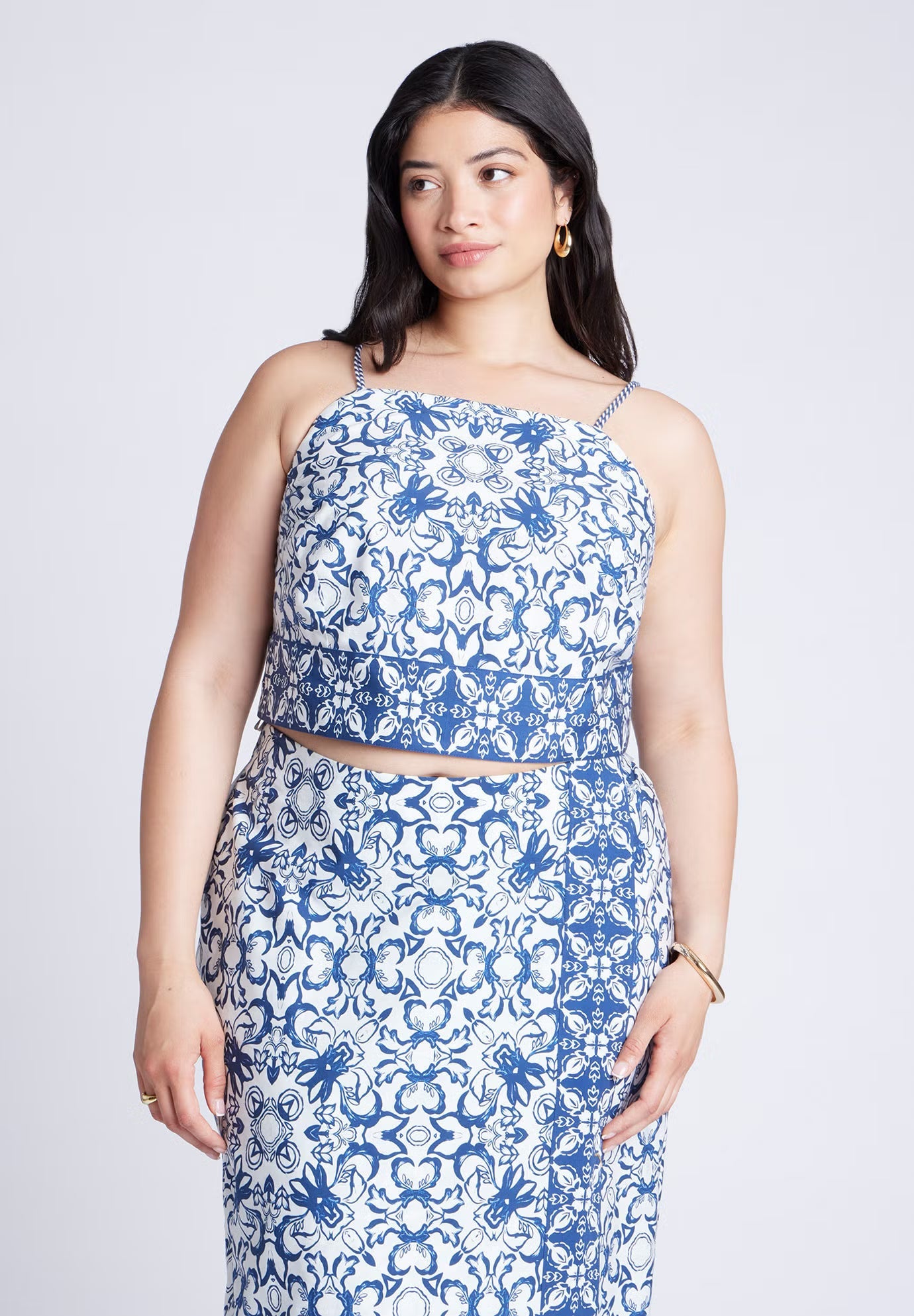 ELOQUII Printed Cropped Tank Top - Azulejo