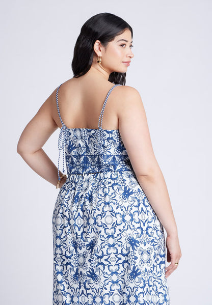 ELOQUII Printed Cropped Tank Top - Azulejo