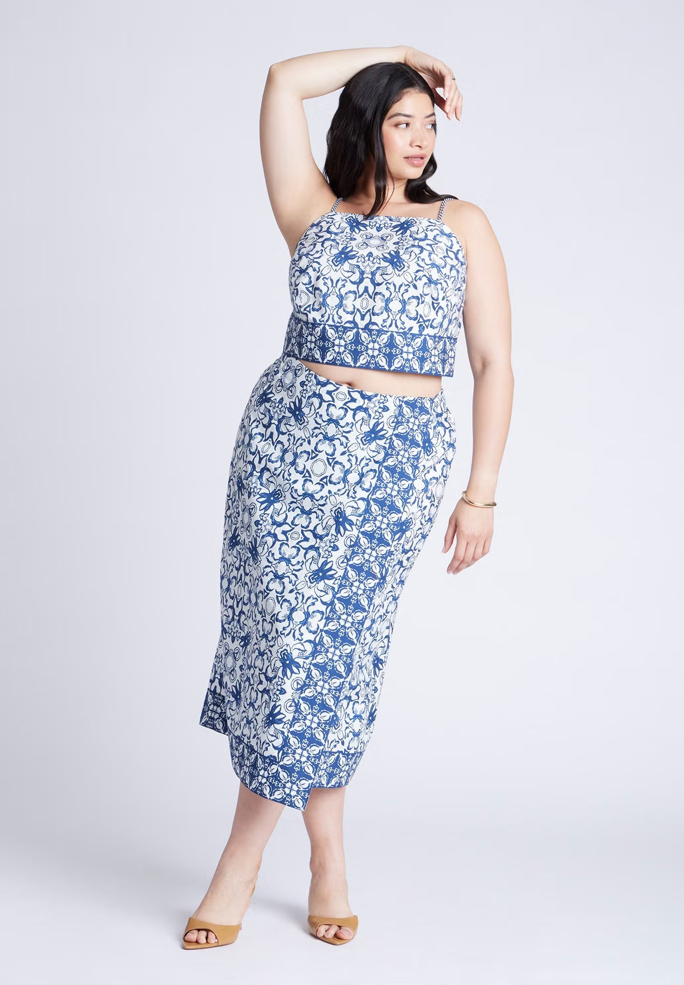 ELOQUII Printed Cropped Tank Top - Azulejo