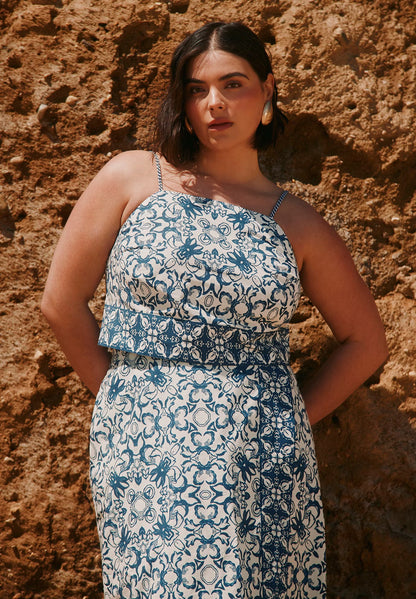 ELOQUII Printed Cropped Tank Top - Azulejo