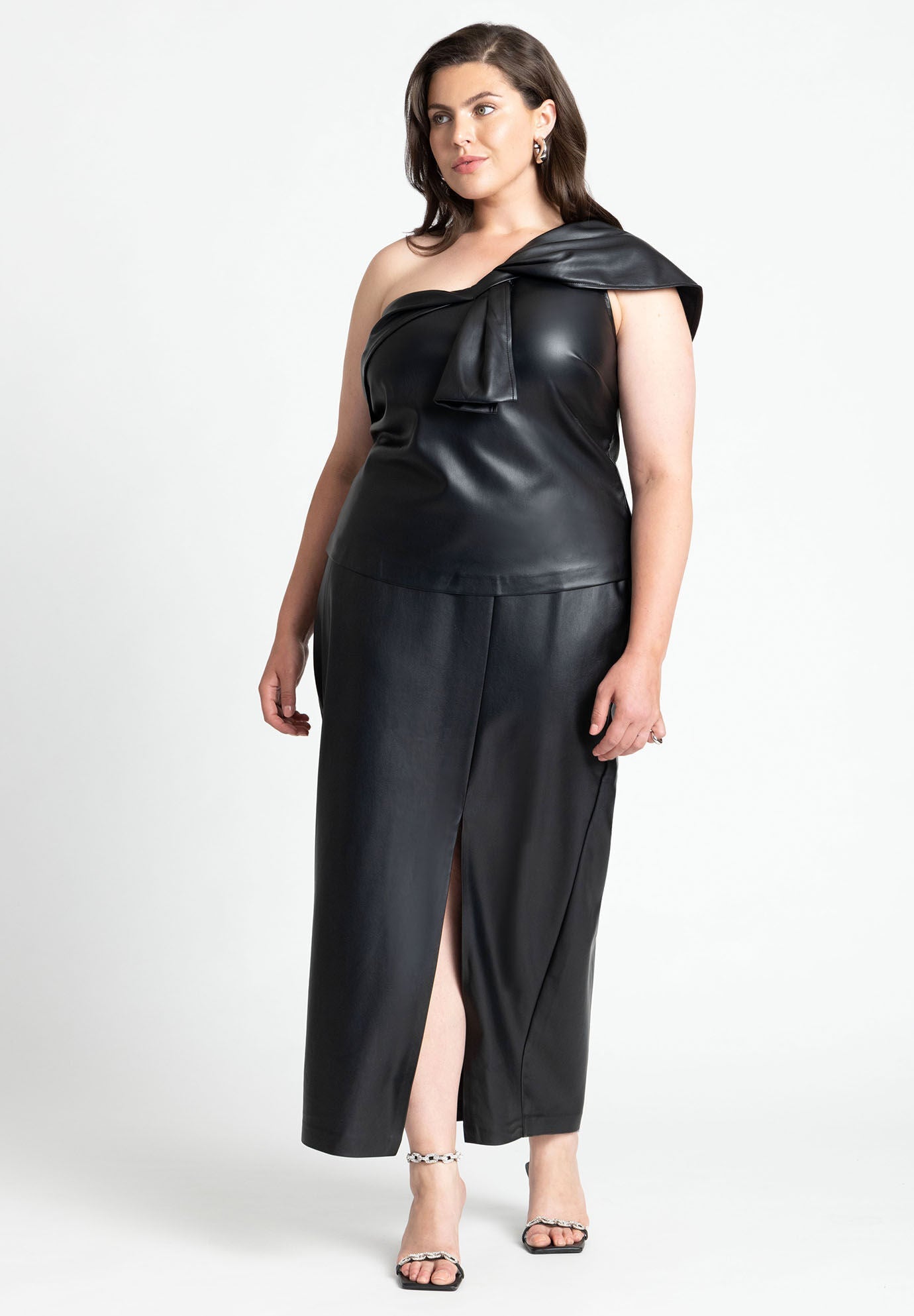 ELOQUII Women's Faux Leather Bow Top