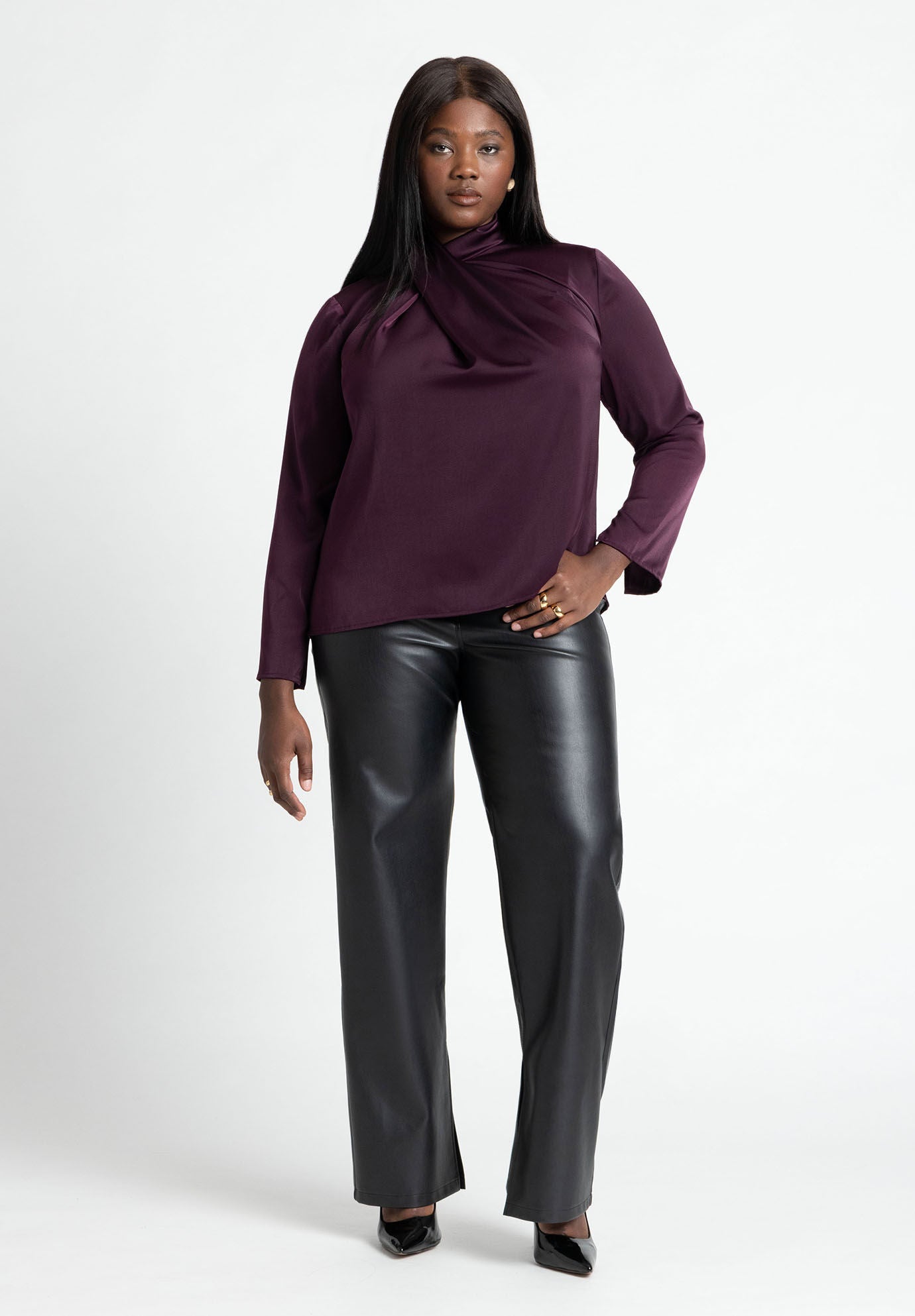 ELOQUII Women's High Neck Drape Top