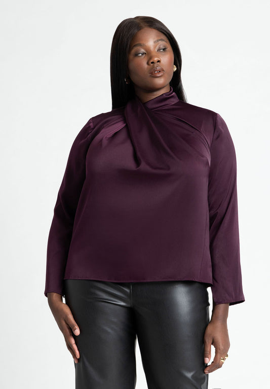 ELOQUII Women's High Neck Drape Top