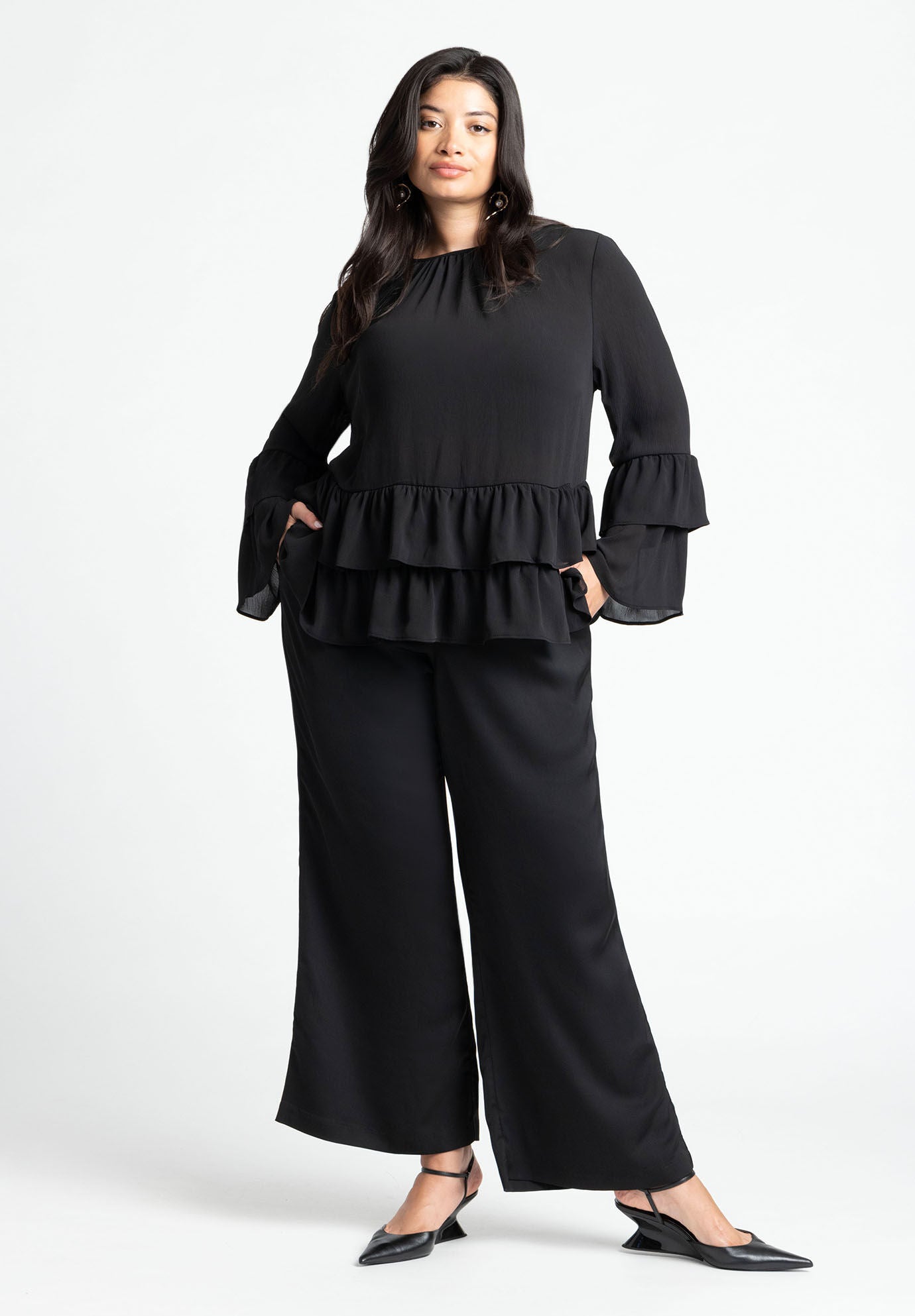 ELOQUII Women's Tiered Ruffle Top