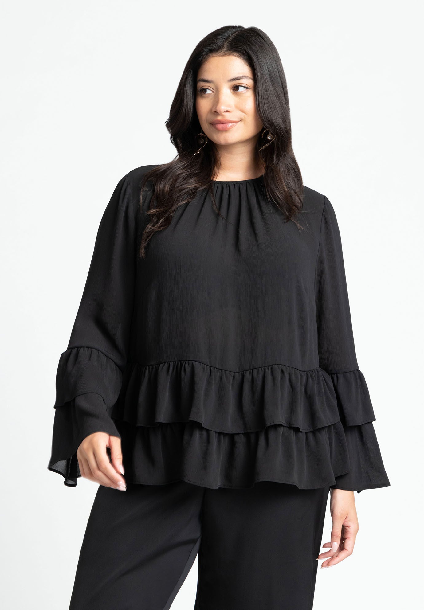 ELOQUII Women's Tiered Ruffle Top
