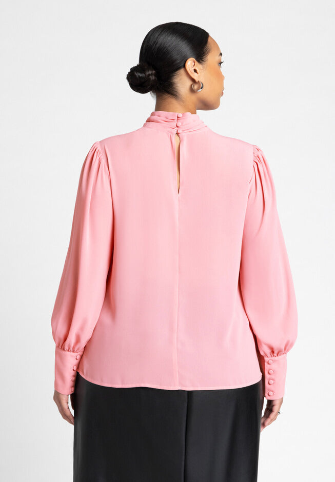 ELOQUII Women's Shirred Mock Neck Blouse