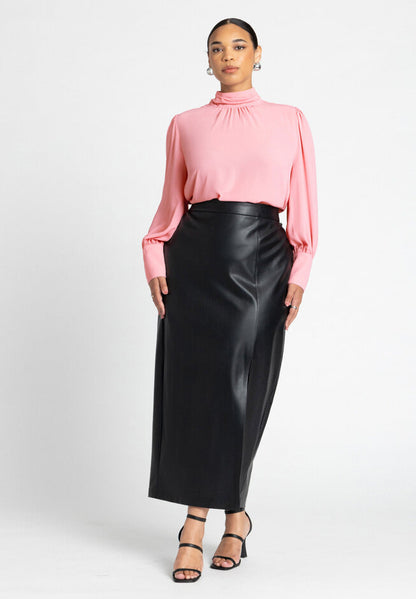ELOQUII Women's Shirred Mock Neck Blouse