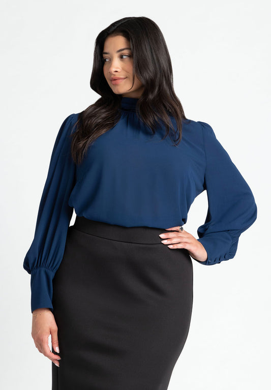 ELOQUII Women's Shirred Mock Neck Blouse