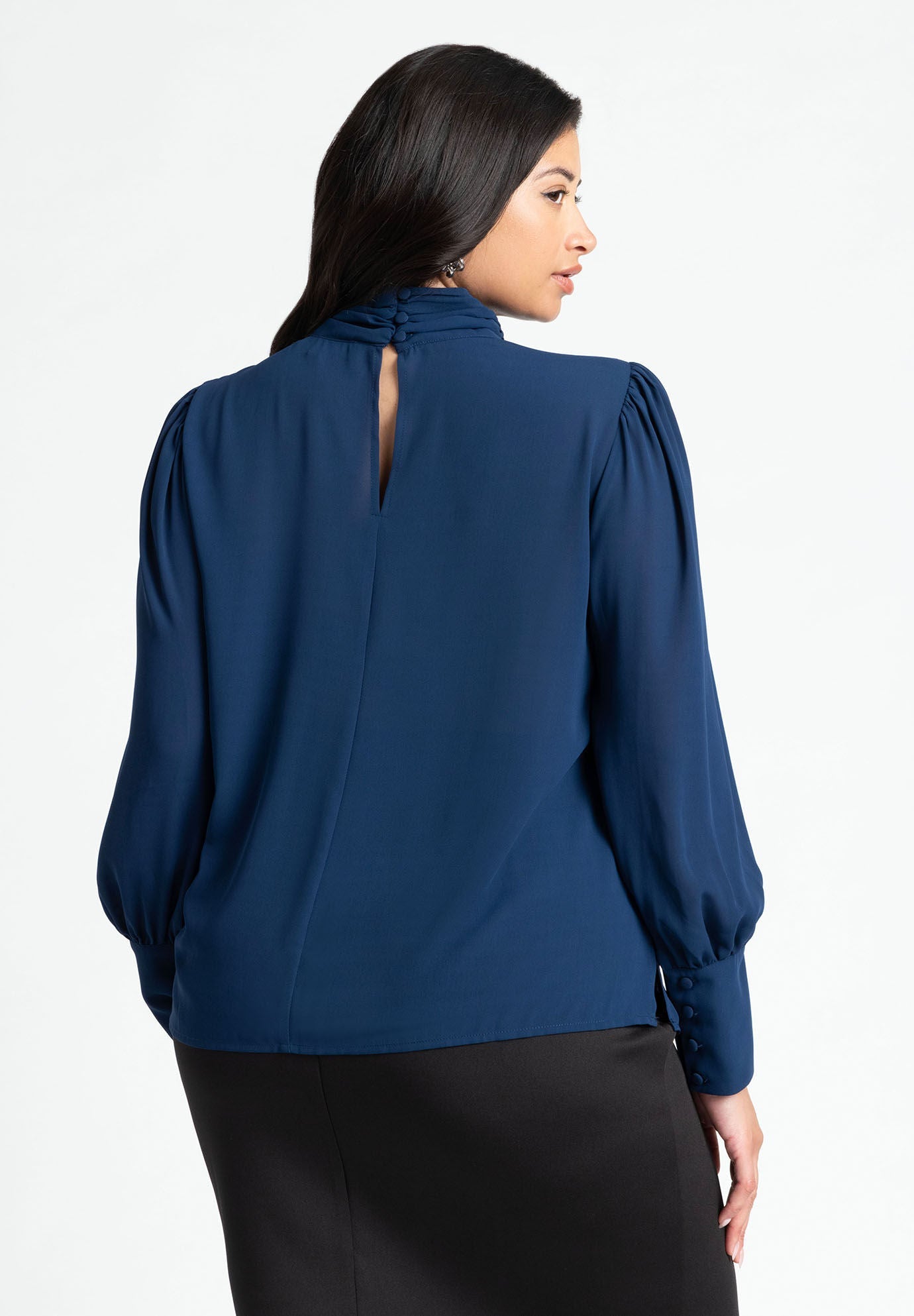 ELOQUII Women's Shirred Mock Neck Blouse