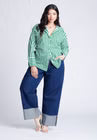 ELOQUII Striped Tie Back Button Up Top - Green And White Stripe