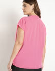 ELOQUII Notch Collar Blouse -  Bright Pink
