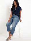 ELOQUII Notch Collar Blouse - Navy