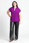 ELOQUII Notch Collar Blouse - Eggplant Purple