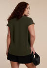 ELOQUII Notch Collar Blouse - Dark Forest Green