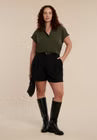 ELOQUII Notch Collar Blouse - Dark Forest Green