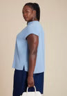 ELOQUII Notch Collar Blouse - Dusty Blue