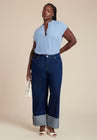 ELOQUII Notch Collar Blouse - Dusty Blue