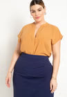 ELOQUII Notch Collar Blouse - Biscuit