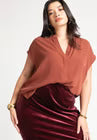 ELOQUII Notch Collar Blouse - Topaz Brown