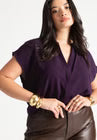 ELOQUII Notch Collar Blouse - Plum Purple