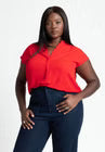 ELOQUII Notch Collar Blouse - Biking Red