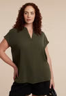 ELOQUII Notch Collar Blouse - Dark Forest Green