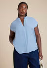 ELOQUII Notch Collar Blouse - Dusty Blue