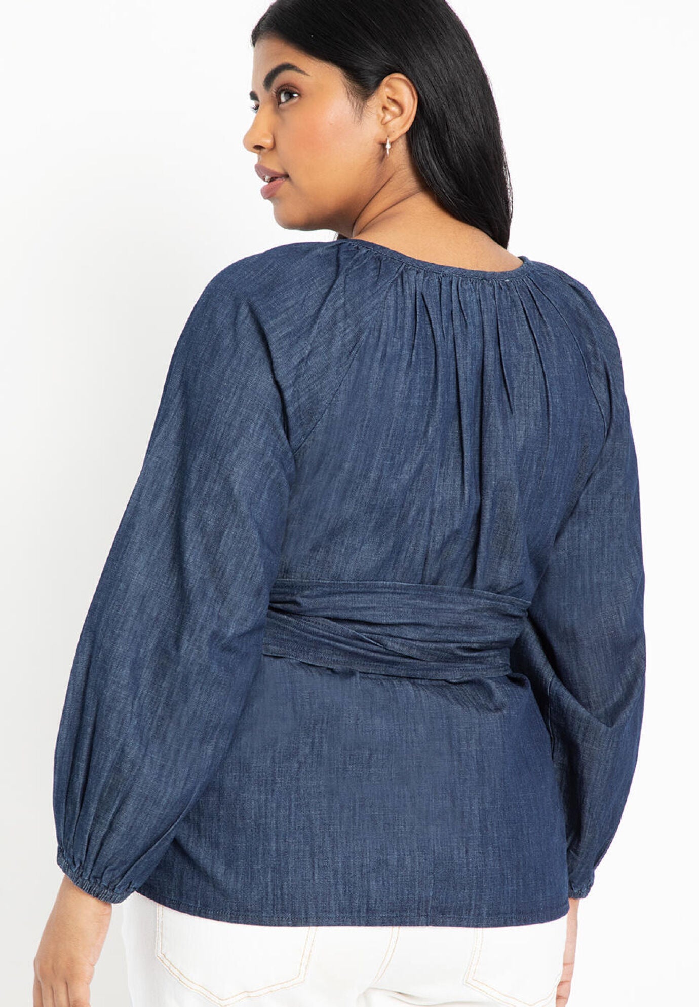 ELOQUII Women's Dramatic Faux Wrap Top