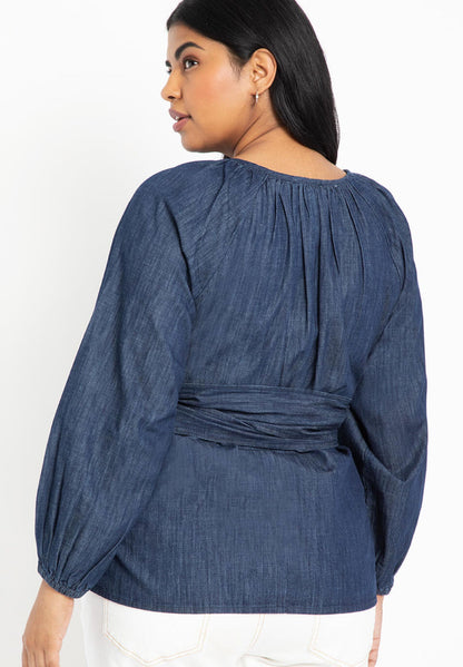 ELOQUII Women's Dramatic Faux Wrap Top