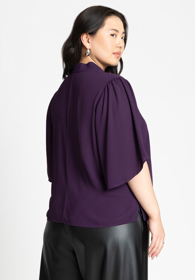 ELOQUII Women's Bow Blouse with Flutter Sleeve
