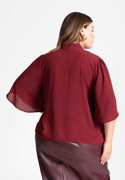 ELOQUII Women's Bow Blouse with Flutter Sleeve