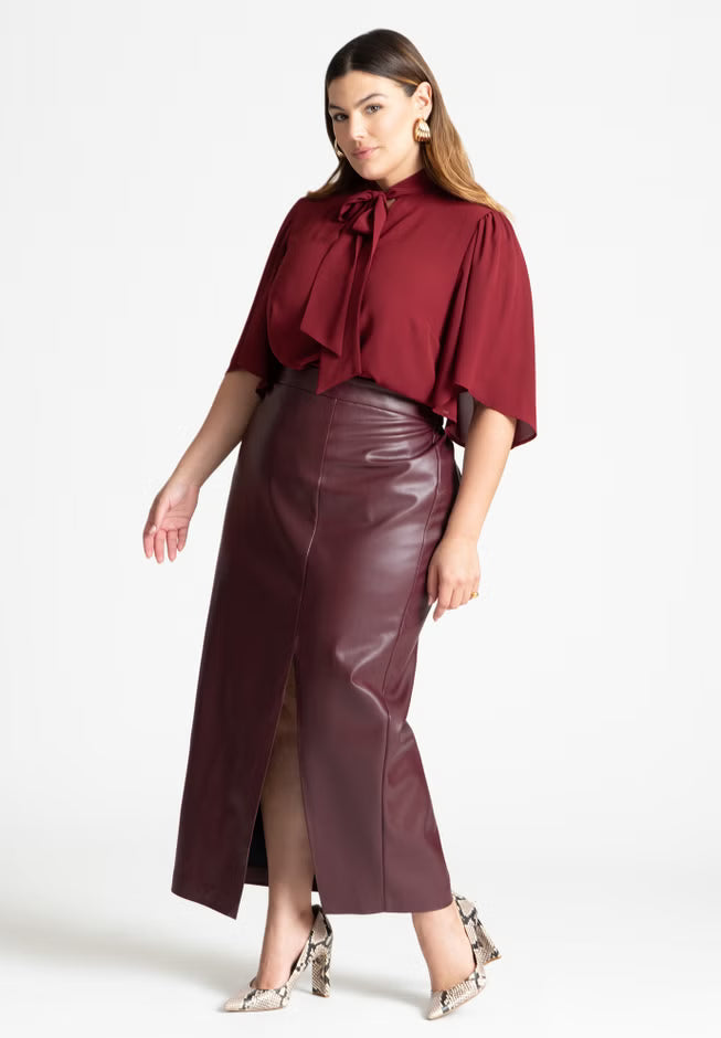 ELOQUII Bow Blouse with Flutter Sleeve - Cabernet