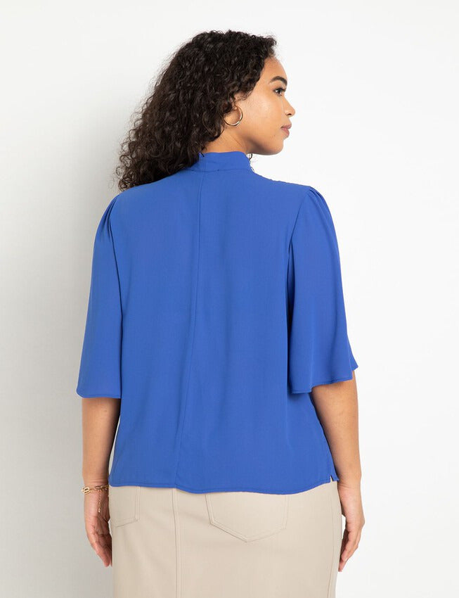 ELOQUII Women's Bow Blouse with Flutter Sleeve