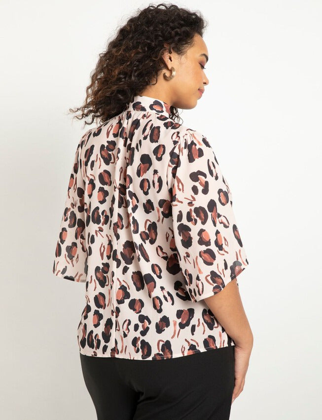ELOQUII Women's Bow Blouse with Flutter Sleeve