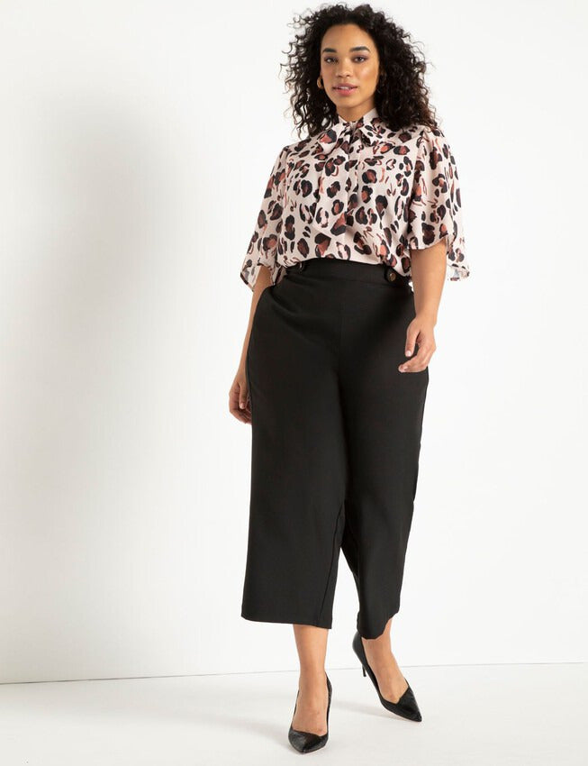 ELOQUII Women's Bow Blouse with Flutter Sleeve