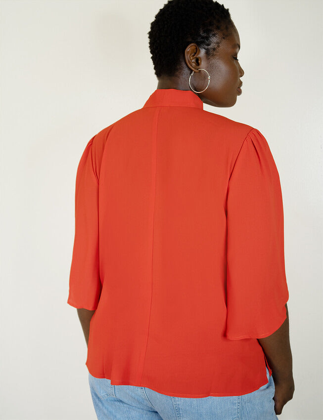 ELOQUII Women's Bow Blouse with Flutter Sleeve