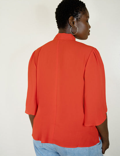 ELOQUII Women's Bow Blouse with Flutter Sleeve