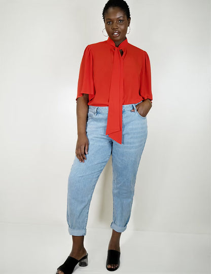 ELOQUII Bow Blouse with Flutter Sleeve - Poppy
