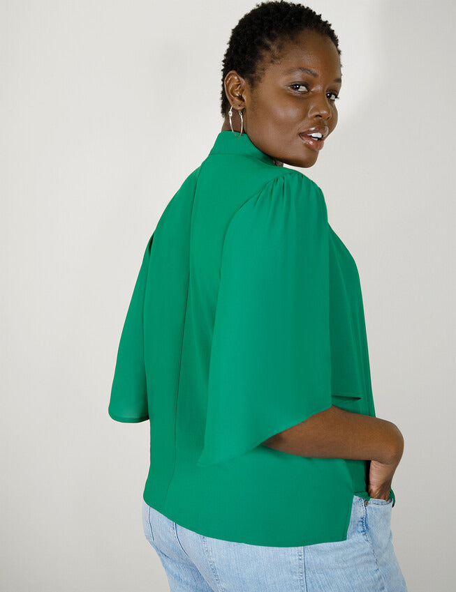 ELOQUII Women's Bow Blouse with Flutter Sleeve