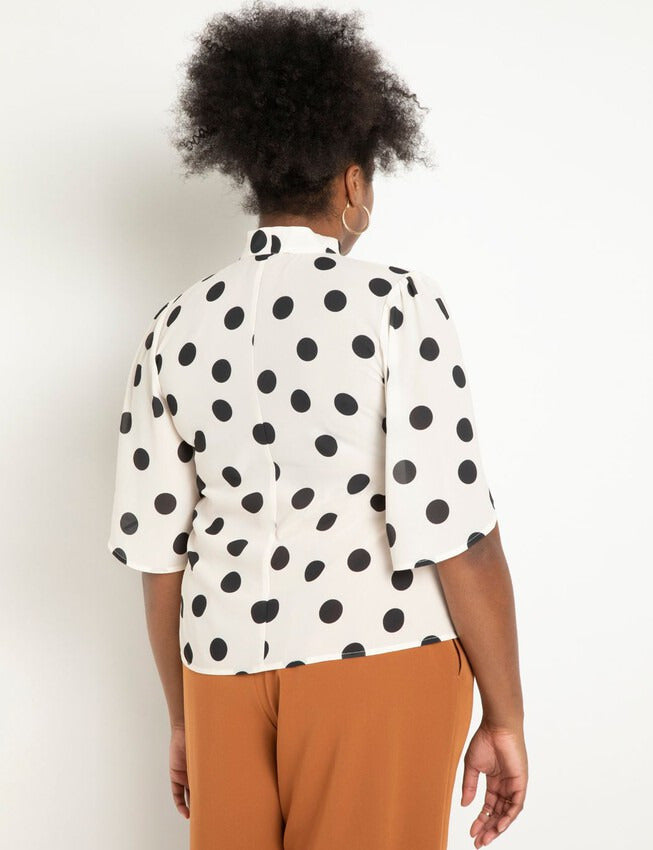 ELOQUII Women's Bow Blouse with Flutter Sleeve