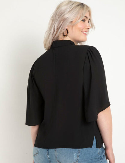 ELOQUII Women's Bow Blouse with Flutter Sleeve