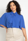ELOQUII Bow Blouse with Flutter Sleeve - Cobalt