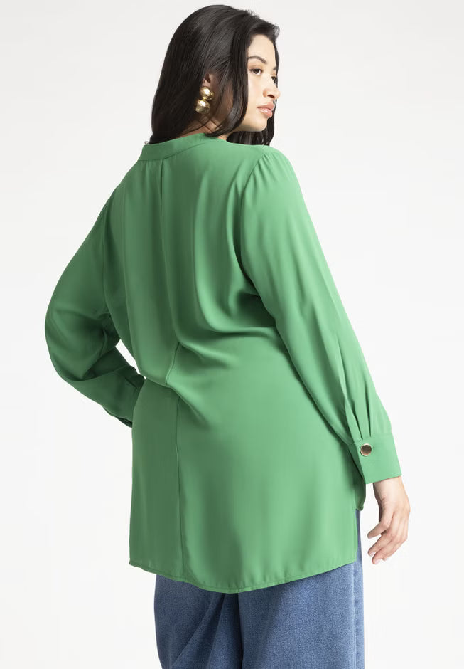 ELOQUII Mandarin Collar Tunic - Kelly