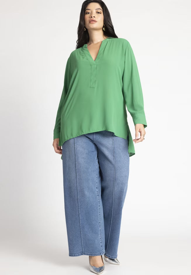 ELOQUII Mandarin Collar Tunic - Kelly