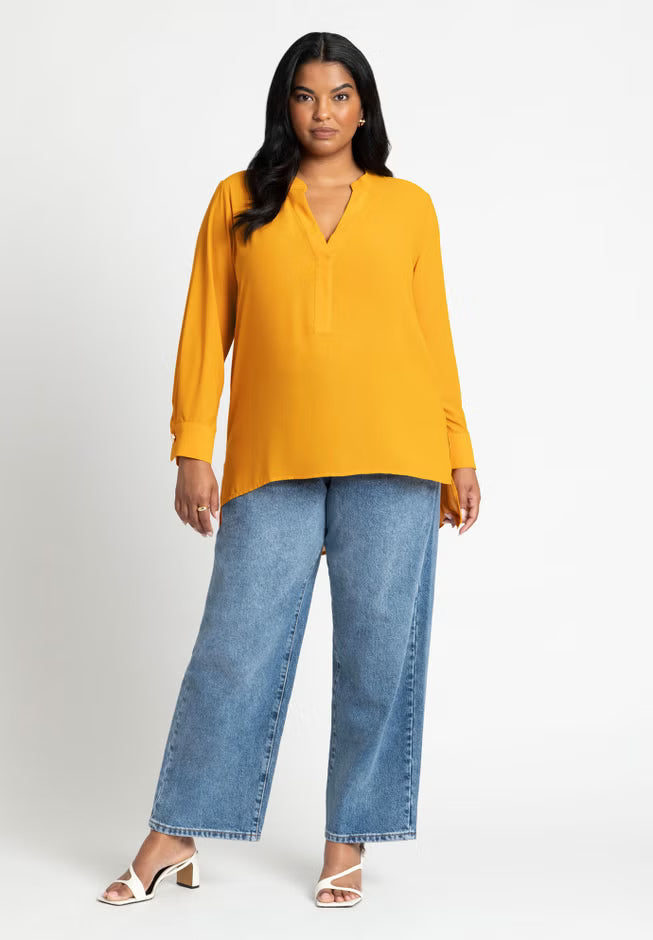 ELOQUII Mandarin Collar Tunic - Gold