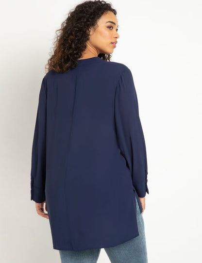 ELOQUII Mandarin Collar Tunic - Evening Blue