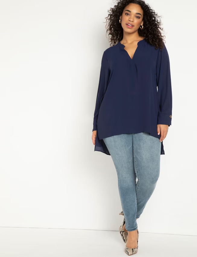 ELOQUII Mandarin Collar Tunic - Evening Blue
